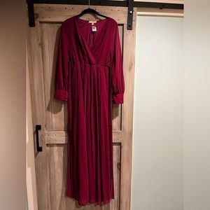 Raspberry long sleeve maternity maxi dress